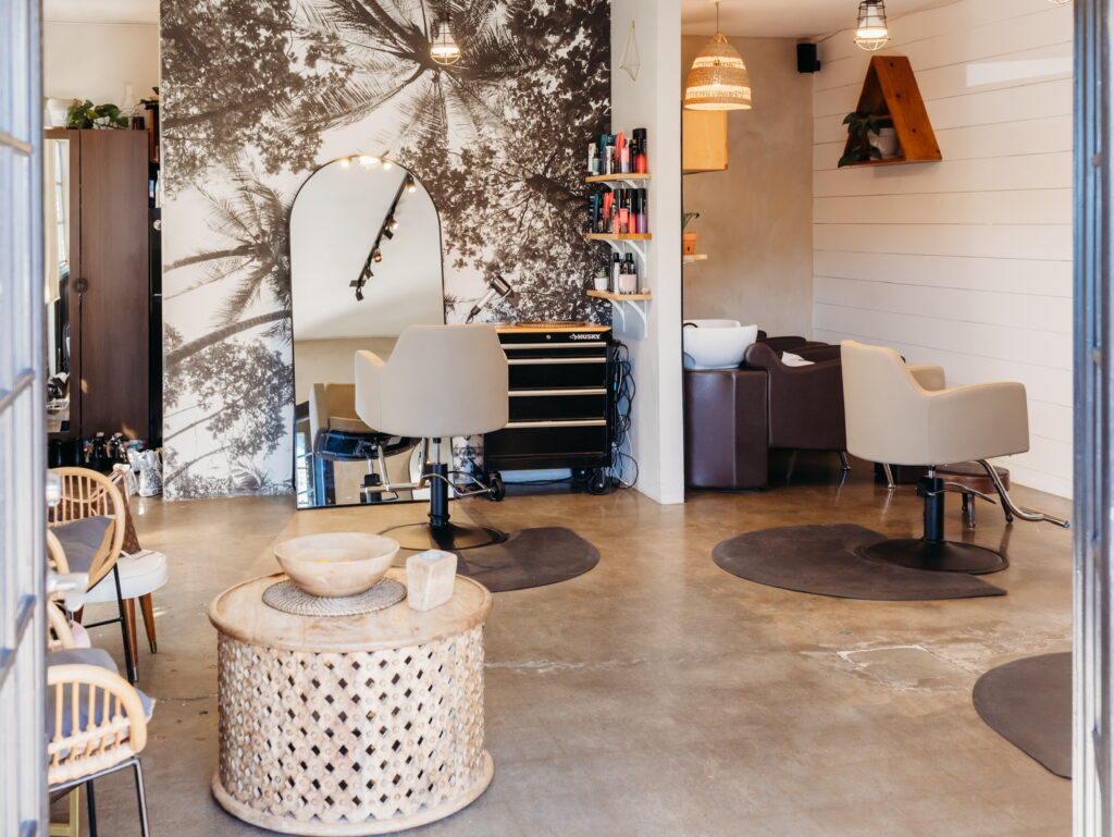 Interior of hair extension studio at Coop Salon in Orange County, California